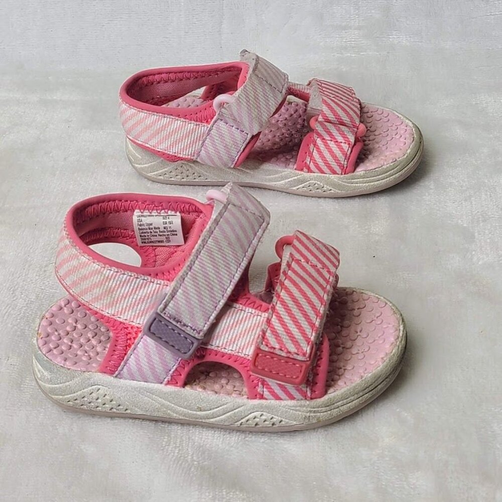 Wonder Nation Toddler Pink Striped Open Toe Sandals Adjustable Straps Size 4 - Picture 3 of 7